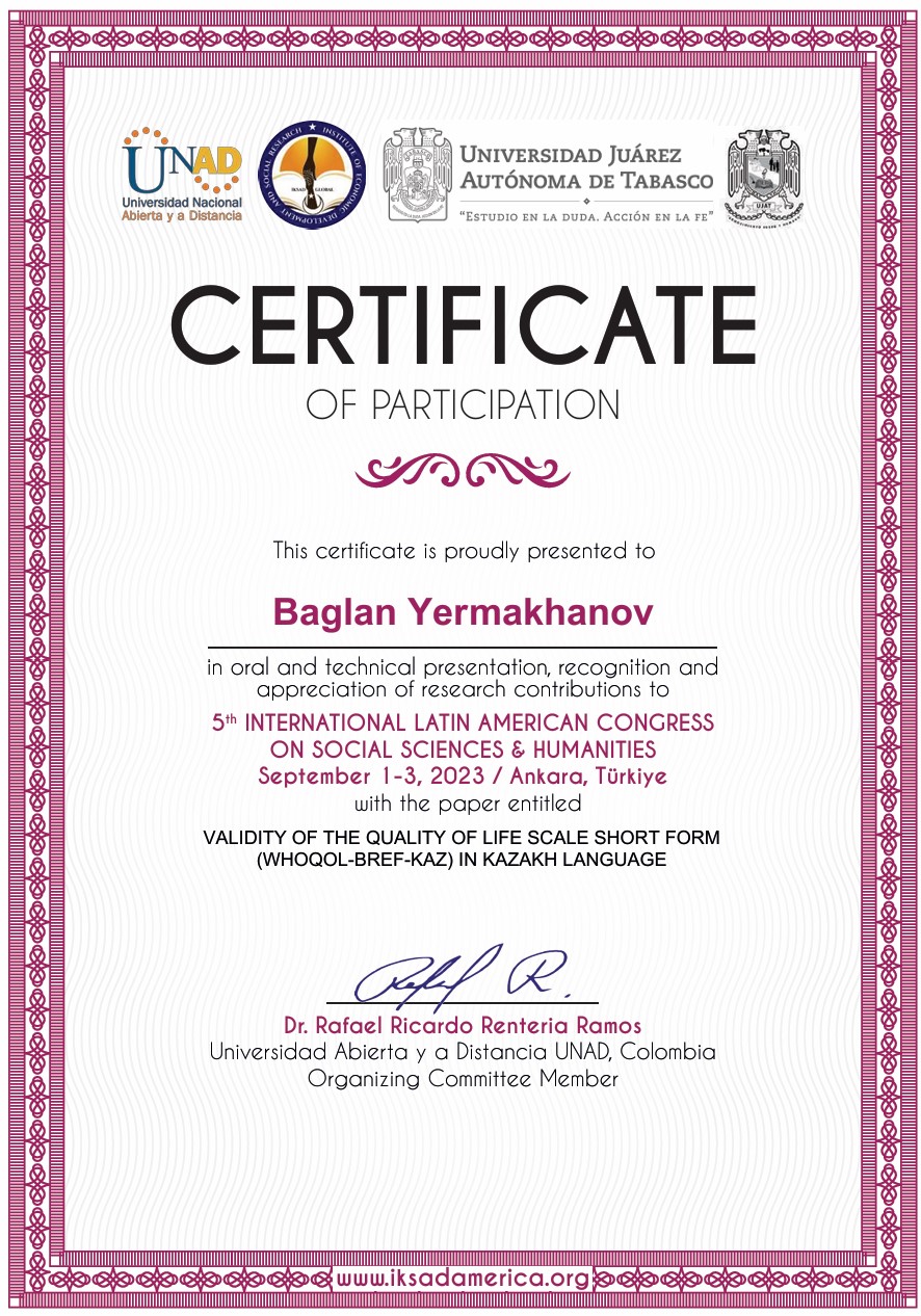 VALIDITY OF THE OUALITY OF LIFE SCALE SHORT FORM (WHOQOL-BREF-KAZ) İN KAZAKH LANGUAGEaaaaaaaaaaaaaaaaaaaaaaaaaaaaaaaaaaaaaaaaaaaaaaaaaaaaaaaaaaaaaaaaaaaaaaaaaaaaaaaaaaaaaaaaaaaaaaaaaaaaaaaaaaaaaaaaaaaaaaaaaaaaaaaaaaaaaaaaaaaaaaaaaaaaaaaaaaaaaaaaaaaaaaaaaa